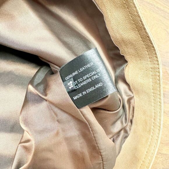 Emma Cook Camel Tan Knee Length 100% Genuine Suede Leather Skirt Womens Size S/M - Picture 4 of 8